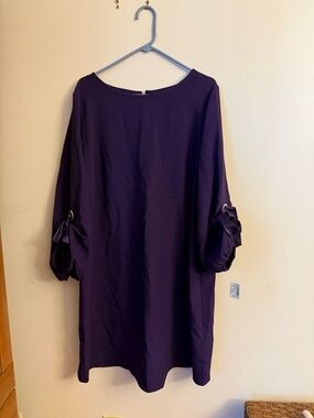 dressbarn Deep Purple Long-Sleeve Shift Dress with Sleeve Ties